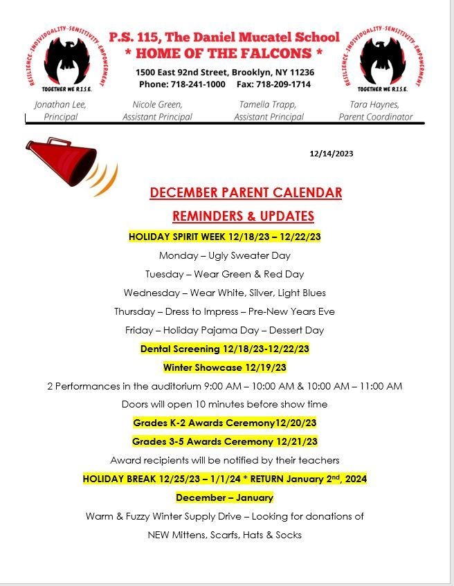 Calendar & Events — PS 115
